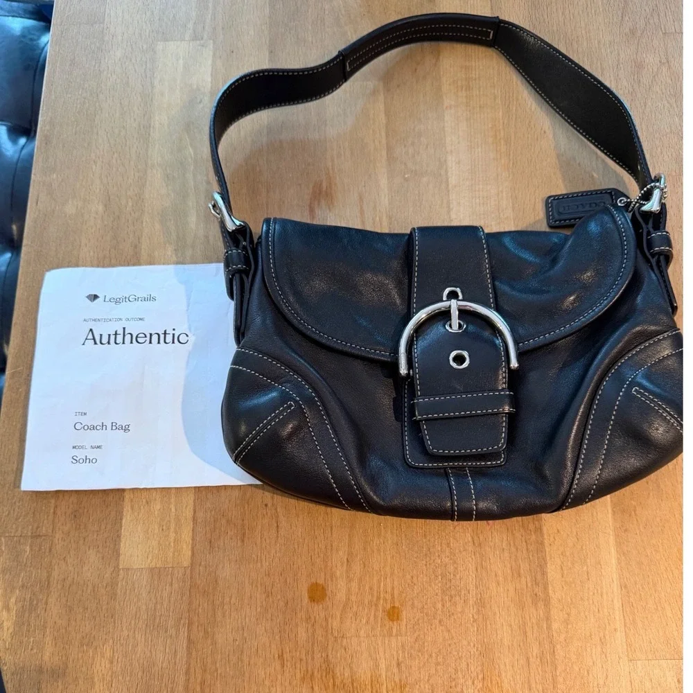Coach Soho Buckle Flap Bag Small Black Leather 9247 • Silver Hardware Y2K Retro